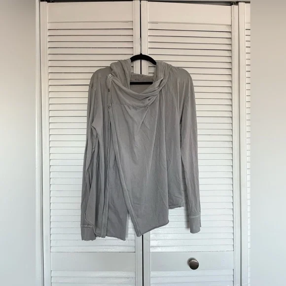 Free People Bond Cardigan Oversized Drape Wrap Hooded Sweater | Gray | Size M - Picture 5 of 15